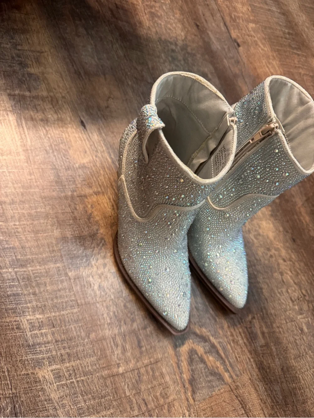 Very G Cream Rhinestone Ankle Booties
